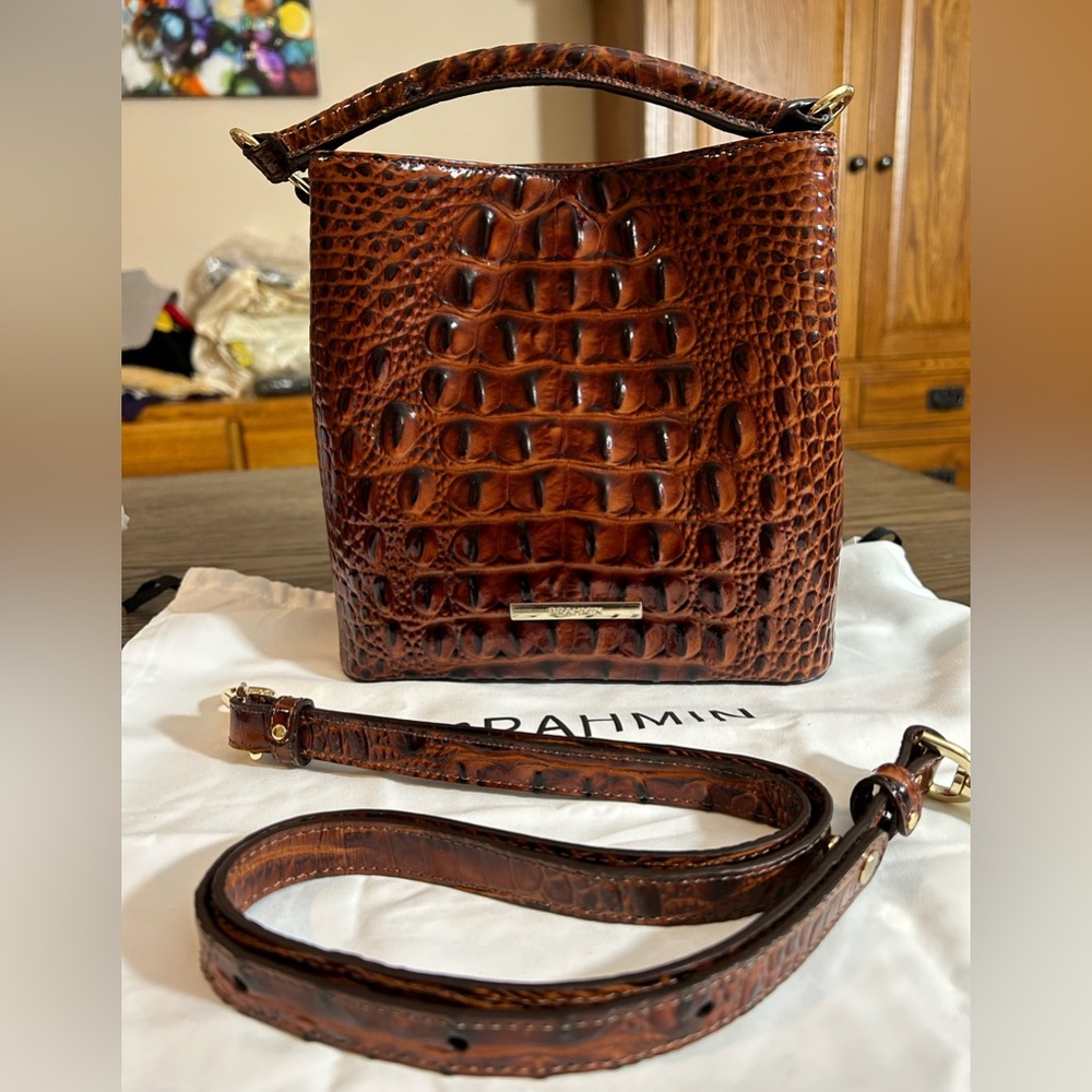 Brahmin Brown Croc Embossed Shoulder Bag